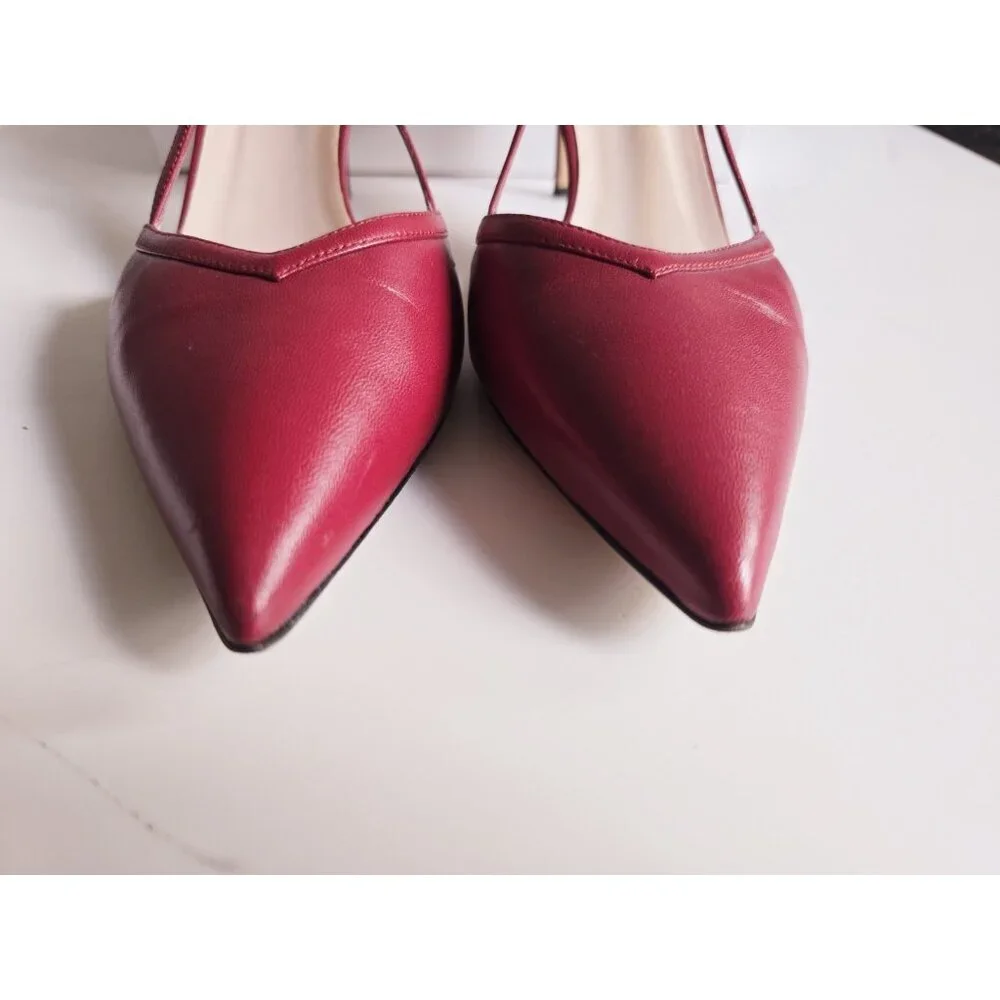 SJP Sarah Jessica Parker Pointed Toe D'Orsay Red Pump Heels Ahoes 9.5 Italy 39.5